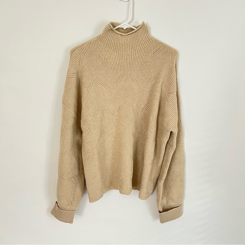 Mock Turtleneck Taupe Sizes S,M & L Chic Extra Long Sleeve